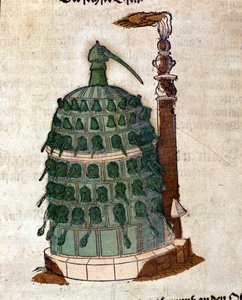 Alchymie: pec Athanor, rytina z knihy Pietra Andrea Mattioliho (Matthiole) (1500-1577). Frankfurt od Unknown artist