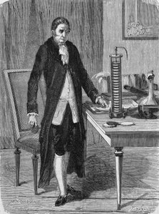 Alexander (Alessandro) Volta postavil v prosinci 1799 elektrický motor (nebo baterii). V „Album vědy“, Editions Jouvet od Unknown artist