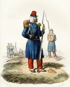 Alžírsko, lehká pěchota francouzské armády Afriky během expedice v roce 1830. V “” Storia d