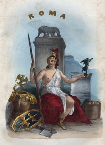 Alegorie Říma - rytina z „“ Zvyků a tradic všech národů vesmíru. Tedy Dějiny vlády, zákonů, milicí, náboženství všech národů od nejvzdálenějších dob až po současnost „1856 od Unknown artist