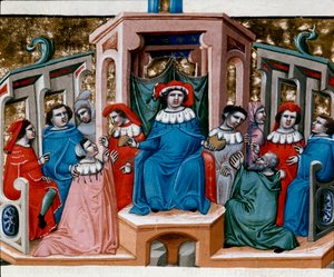 Alegorie miniaturního zákona převzatá z Justiniánského zákoníku (Codex Justinianus), sbírky zákonů a institucí vydaných za římského císaře Justiniána I. Byzantského (483-565) od Unknown artist