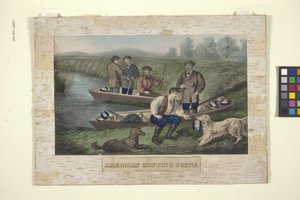 Americká lovecká scéna (ručně kolorovaná litografie) od Unknown artist