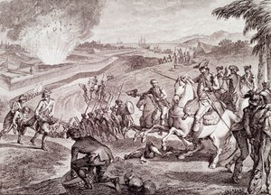 Americká revoluční válka: Obležení Pensacoly a vítězství španělské armády (rytina z 19. století) od Unknown artist