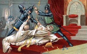 Bombardování Anagni. Užitečná pomoc Viléma z Nogaretu, vyslaného francouzským králem Filipem IV. Belem; 8. září 1303 zastavil v Anagni papeže Bonifáce VIII. (Benedetto Caetani dit Bonifacio VIII. od Unknown artist