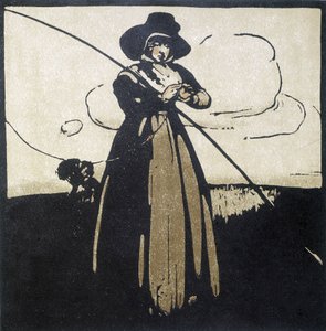 Rybaření: Žena připravuje její háček - kalendář od Unknown artist