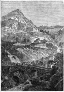 Výroční pouť 21. března v klášteře sv. Benedikta na hoře Cavo (Colli Albani) u Říma - rytina 1868 od Unknown artist