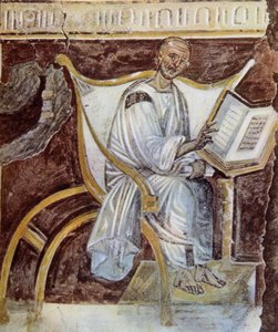 Anonymní (kolem 6. století). Nejstarší portrét svatého Augustina (354 - 430). Řím. Palazzo Lateranense, Scala Santa (Schodiště sv.). Faksimile.