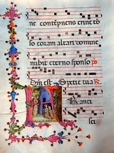 Antifonář v poznámce 7, kniha obsahující zpěvy, které má zpívat sbor během mše (pergamen). od Unknown Artist