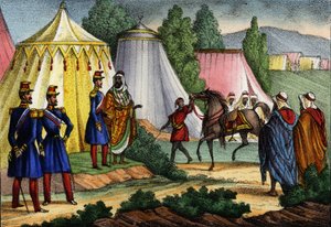 Arabský vůdce nabízí koně důstojníkovi francouzské armády Afriky, Alžírska od Unknown artist