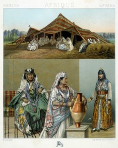 Arabský stan, alžírské ženské kostýmy - v „“Le Kostým historique““ od Racinet od Unknown artist