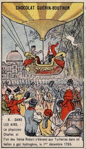 Vzestup ve vodíkovém plynovém balónu francouzských aeronautiků Charlese a Roberta le Jeune, vyrobený v Paříži, v Tuileries Garden. 1. prosince od Unknown artist