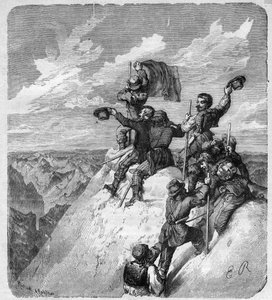 Nanebevstoupení Illimani (6.439 m) (Nevado Illimani, vrchol Paříže) Charles Wiener (1851-1913) francouzský cestovatel a diplomat a jeho společníci - rytina v „“ journal des voyages“““ 1887 od Unknown artist