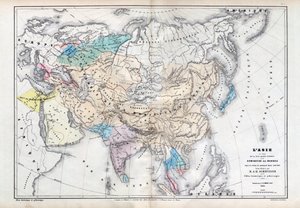 Asie v době největšího rozsahu mongolské nadvlády za vlády Qubilaje (Kubilai Khan) (1260-1294) - mapa připravená M J-H Schnitzlerem, Historický a malebný atlas 1857 od Unknown artist