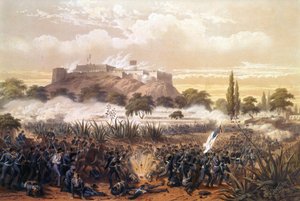 Útok na Chapultepec v září 1847 během války mezi Spojenými státy a Mexikem. Rytina z roku 1850. od Unknown artist