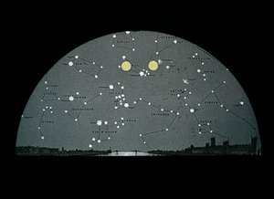 Astronomický černobílý diapozitiv diagramu polohy Měsíce na hvězdné mapě nad Londýnem (skleněný negativ) od Unknown Artist