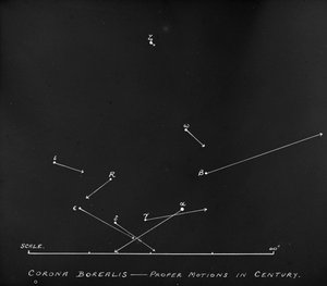 Astronomický diagram pohybu hvězd v souhvězdí Corona Borealis (skleněný negativ) od Unknown Artist