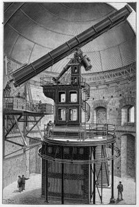 Astronomické brýle pana Janssena, člena Institutu, ředitele Observatoře pro fyzikální astronomii v Meudonu. Rytina v „“ La Nature: revue des sciences et de leurs applications aux arts et a l