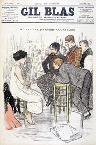 Na workshopu od Georgese Courteline. Muž sleduje ženu pózující v dílně. V ""Gil Blas"", dne 18.3.1898. od Unknown artist