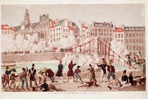 Útok na radnici v Paříži a bitva u mostu Arcola, 28. července 1830 (rytina) od Unknown artist