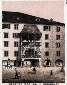 Rakouské Tyrolsko: pohled z balkónu říká Zlatá střecha (Goldnes Dachel) v Innsbrucku. v „“ Svět ilustruje 168 pohledů““ Nedatováno (konec 19. století) od Unknown artist