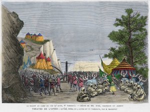Baletní scéna ve vojenském táboře Cid Ilustrace opery „“Le Cid““ od Julese Masseneta po skladbě Pierra Corneille a básni Guillena de Castra. Rytina 19. století od Unknown artist