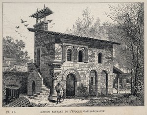 Barbarský dům z římského období Gallo (Gallo-římský) - (Barbarský dům Gallo římská éra) rytina z roku 1889 v „Historie lidského obydlí na Světové výstavě v roce 1889, pan Charles GARNIER - Librairie centrale des beaux-arts Paris 1889 od Unknown artist