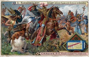 Invaze barbarů - Historie Ekkeharda IV ze St. Gallen nebo Eckhard, Eckhart (980 -1057) erudovaný a latinský básník. Bitva u Hunů. Jedinečná bitva mezi Ellakem a starším z Heidenhohle. od Unknown artist
