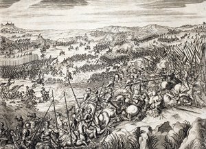 Bitva u Gembloux (1578) (bitva u Gembloux) Španělská armáda proti armádě 16 ze sedmnácti nizozemských provincií - rytina v „Histoire De La Guerre Des Paisles-Bas“ od Famiana Strady (1572-1649) od Unknown artist