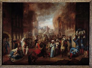 Bitva u Vídně: „Vzdání Turků při obléhání Vídně v září 1683“ Vítězství vojsk křesťanské koalice vedené Janem III. Sobieským, Leopolidem I. a Karlem Lotrinským. Anonymní obraz ze 17. století Nancy, Musee histo od Unknown artist