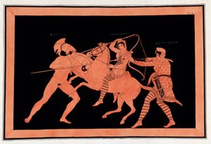 Bitva Amazonek Hyppolyte a Deinomache proti Thesee - „“ Obrazy starověkých váz, běžně nazývaných etrusky, z různých sbírek a vyryté A. Clenerem, doplněné vysvětlením A. L. Millena. Od Dubois-Maisonneuve. Knihovna Maiso od Unknown artist