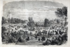 Krásné dny v Bois de Boulogne v Paříži. Gravírování v „The Illustrious Universe“ od Unknown artist