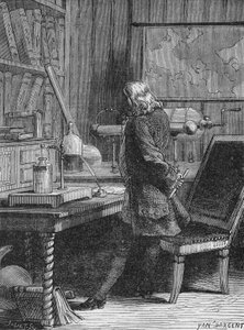 Benjamin Franklin ve své fyzikální laboratoři ve Philadelphii. In “Album de la Science””, Éditions Jouvet od Unknown artist