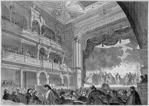 Berlín, pohled na nový sál Wallnerova divadla přestavěného v roce 1865. V “” L