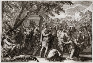 Bible of Royaumont, Starý zákon: Bratři Josefovi. Josef nechá své bratry uvěznit. Ilustrace z roku 1811. od Unknown artist