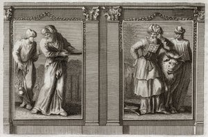 Bible of Royaumont, Starý zákon: Šaty kněží. Postava oděvu velkokněze a ostatních levitů. Ilustrace z roku 1811. od Unknown artist