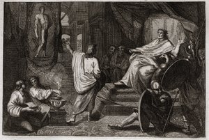 Bible of Royaumont, Starý zákon: Daniel prorok. Prorok Daniel odhalí králi Nabuchodonozorovi II sen, který měl, a vysvětlí mu, co tím myslel. Ilustrace z roku 1811. od Unknown artist