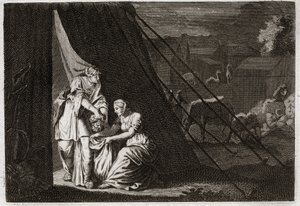 Bible of Royaumont, Starý zákon: Smrt Holoferna. Judith usekne Holofernovi hlavu za pomoci služebné Abry a opilé Bethulie. Ilustrace z roku 1811. od Unknown artist
