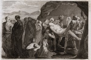 Bible of Royaumont, Starý zákon: Smrt Sáry. Sara (Sarah) umírá. Abraham, aby ho pohřbil, koupil hrob z města Geth. Ilustrace z roku 1811. od Unknown artist