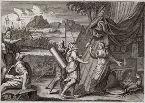 Bible of Royaumont, Starý zákon: Smrt Sisary. Yael (Jael) zabije hlavu kanánské armády Sisra (Sisera nebo Sisara). Ilustrace z roku 1811. od Unknown artist