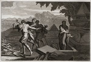 Bible of Royaumont, Starý zákon: Smrt vstává. Mrtvý muž byl náhodou svržen do hrobky Elisee a on byl vzkříšen dotykem jeho kostí. Ilustrace z roku 1811. od Unknown artist