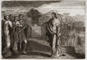 Bible of Royaumont, Starý zákon: Porážka Pelištejců. Samuel nabízí holocaust Bohu. Potom Židé brání Pelištejce. Ilustrace z roku 1811. od Unknown artist