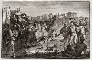 Bible of Royaumont, Starý zákon: Povýšení Josefa. Josef je vychován ve slávě. Ilustrace z roku 1811. od Unknown artist