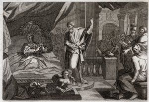 Bible of Royaumont, Starý zákon: Ezechiáš dostává zdraví. Král Ezechiáš byl po smrti nemocen, dostal zdraví a dalších patnáct let života. Prorok Izajáš (Izaiáš) oznamuje svou válku: znamením bude posunutí stínu hodin o deset stupňů od Unknown artist