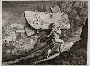 Bible of Royaumont, Starý zákon: Brány Gazy. Samsone, zamkni se v Gaze, vyrvej městské brány. Ilustrace z roku 1811. od Unknown artist