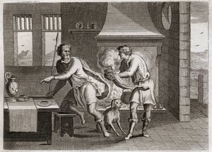Bible of Royaumont, Starý zákon: Jákob a Ezau. Ezau prodává svému bratrovi Jákobovi, jeho dědovi, právo na čočku. Ilustrace z roku 1811. od Unknown artist