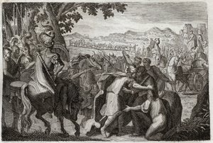 Bible of Royaumont, Starý zákon: Jákob jde do Egypta. Jacob najde Josepha s celou jeho rodinou. Ilustrace z roku 1811. od Unknown artist