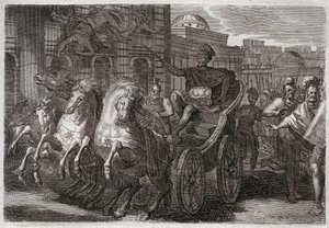 Bible of Royaumont, Starý zákon: Jezabel jí psy. Jehu nechal Jezabel vyhodit z okna a sežrala ji od psů. Ilustrace z roku 1811. od Unknown artist