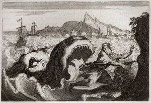 Bible of Royaumont, Starý zákon: Jonáš ve velrybě. Prorok Jonas žije ve velrybě a vychází živý. Ilustrace z roku 1811. od Unknown artist