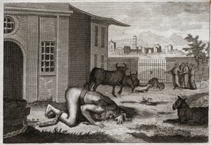 Bible of Royaumont, Starý zákon: Nebukadnezar se mění na bete. Král Nabuchodonozor II se spravedlivým trestem za svou pýchu promění v bete. Ilustrace z roku 1811. od Unknown artist