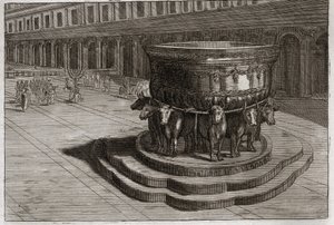 Bible of Royaumont, Starý zákon: Moře drzosti. Litina obvykle nazývá Moře mosazi, aby myla nohy a ruce kněží, když vstoupí do chrámu. Ilustrace z roku 1811. od Unknown artist
